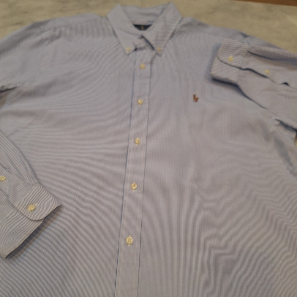 Polo Ralph Lauren Buttondown Shirt  XL Blue Striped Longsleeve Multi Color Logo - Picture 10 of 10
